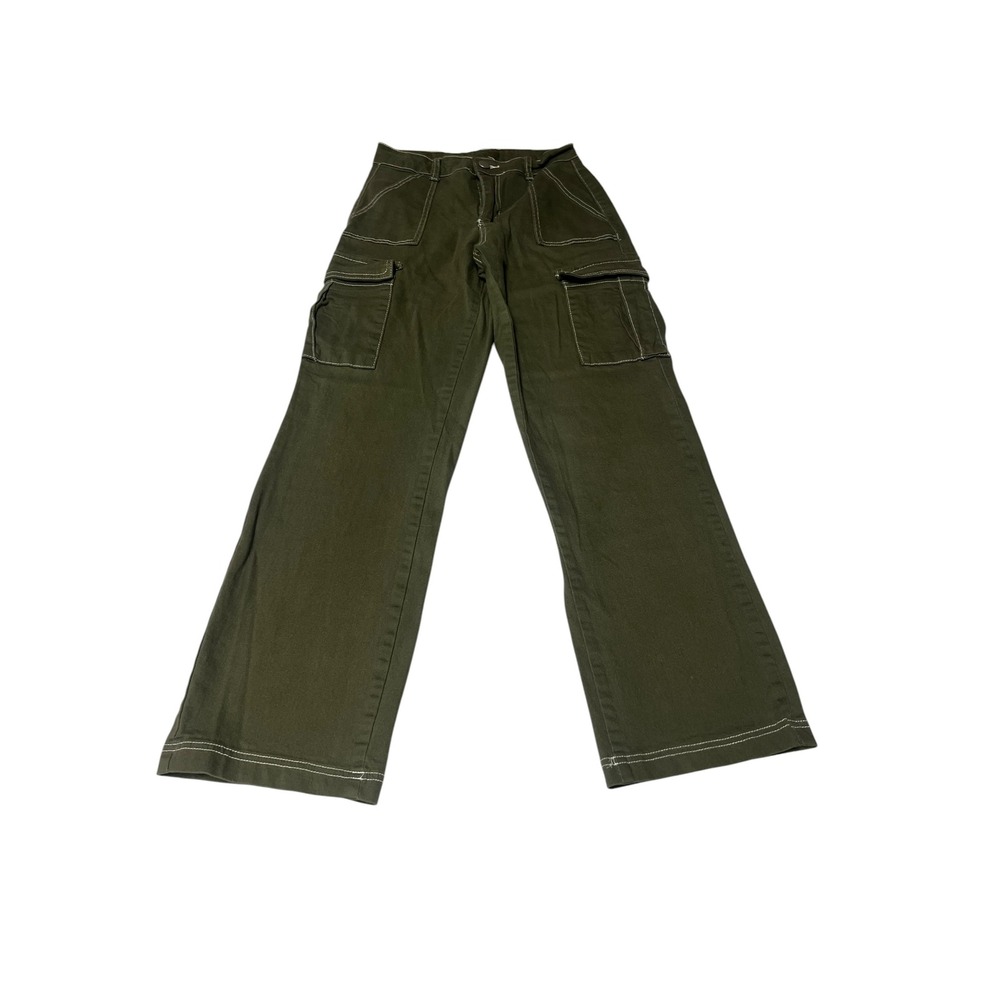 Justify Olive Green Wide Leg Utility Cargo Pants Women Small Contrast Stitching